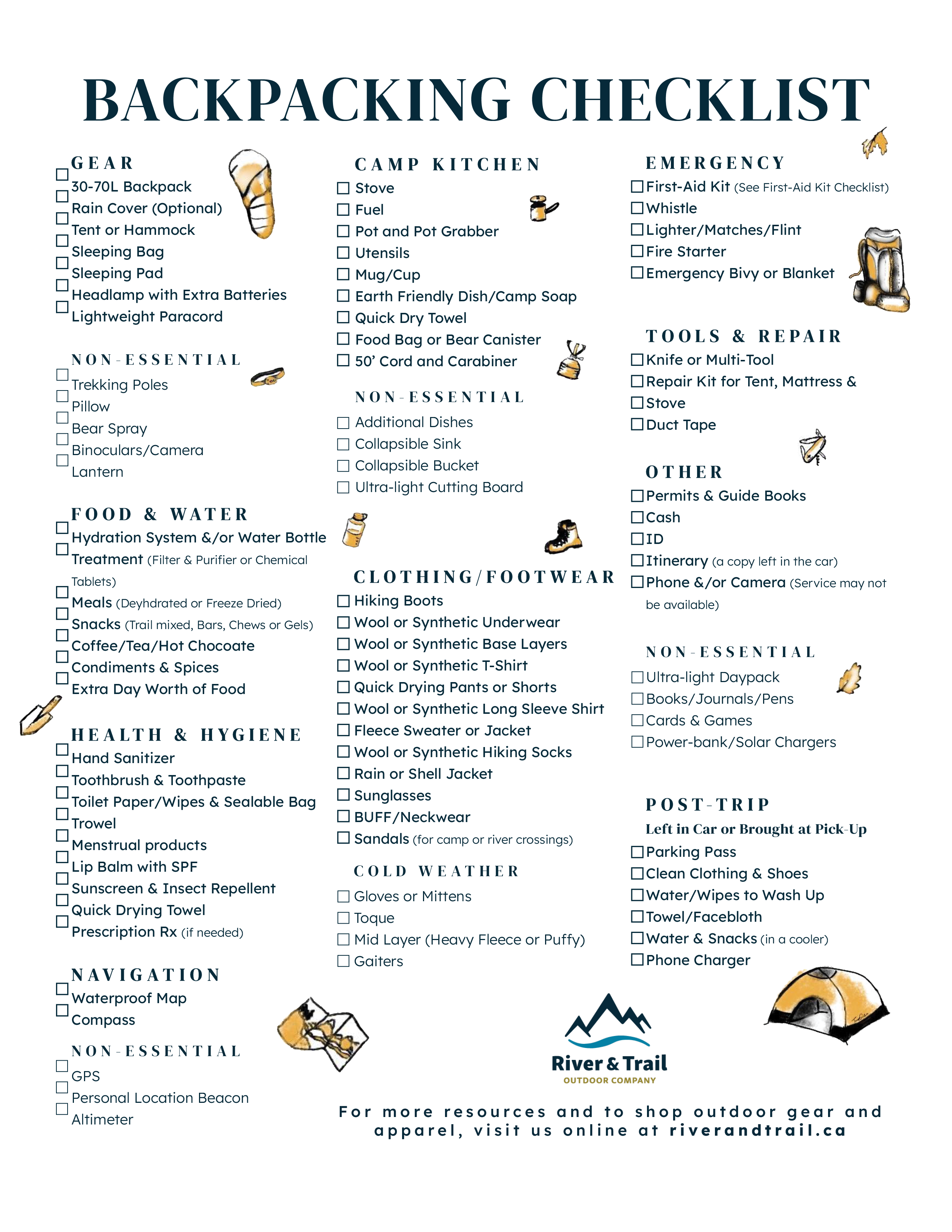 Printable Backpacking Checklist BACKPACKING CHECKLIST This 60 OFF